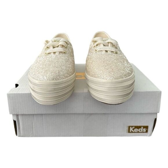 Keds Cream Glitter Sneakers Point Glitter Celebrations Lace Up Platform Sneaker - Picture 4 of 9